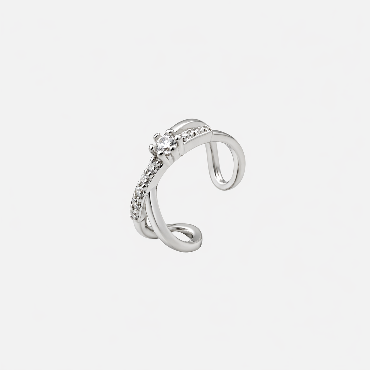 Chic Sparkling Diamond-Set Ear Cuff in 18K silver plating by SOMIY for non-pierced ears.