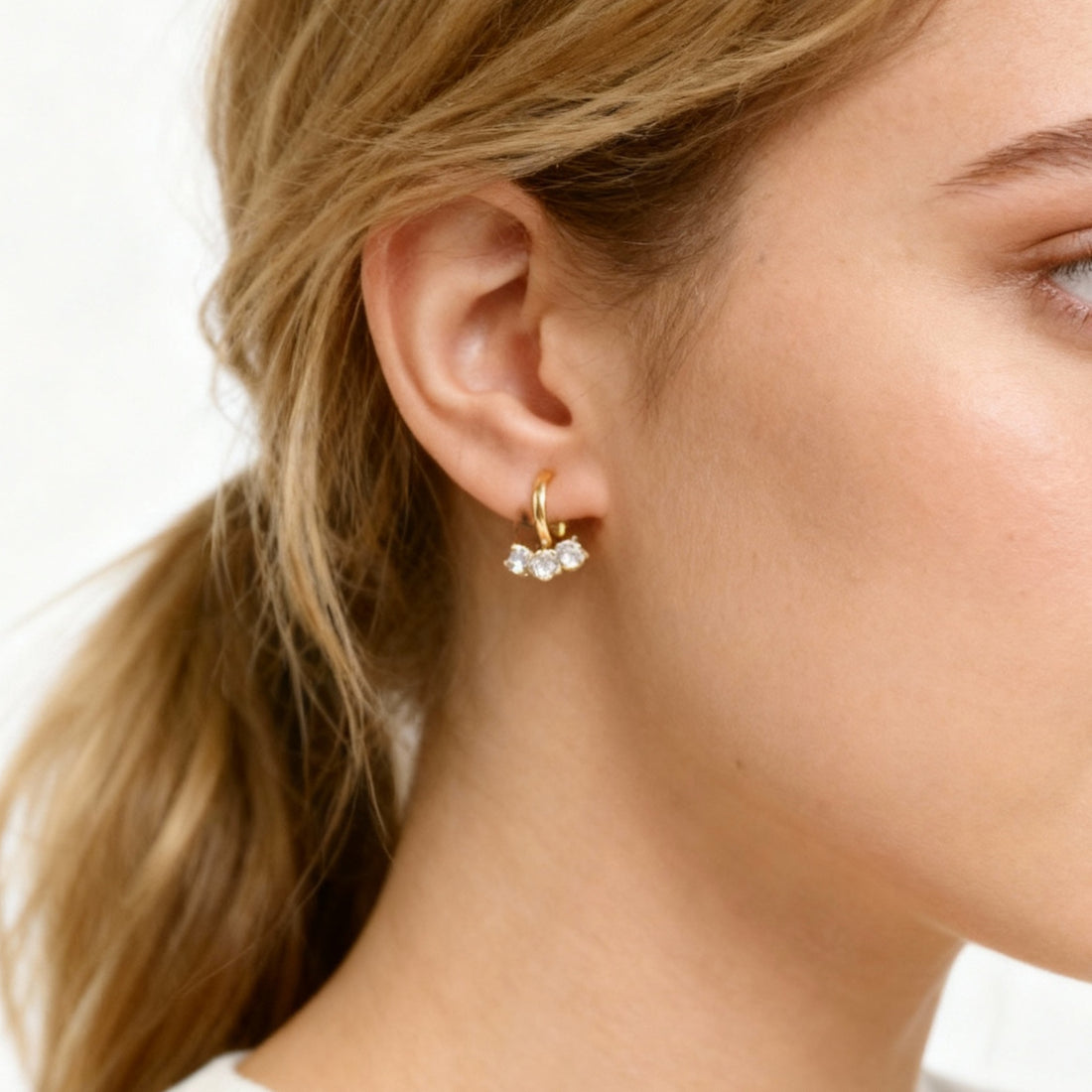 Trio-Diamond Arc Studs Clip-On Earrings for non-pierced ears – SOMIY