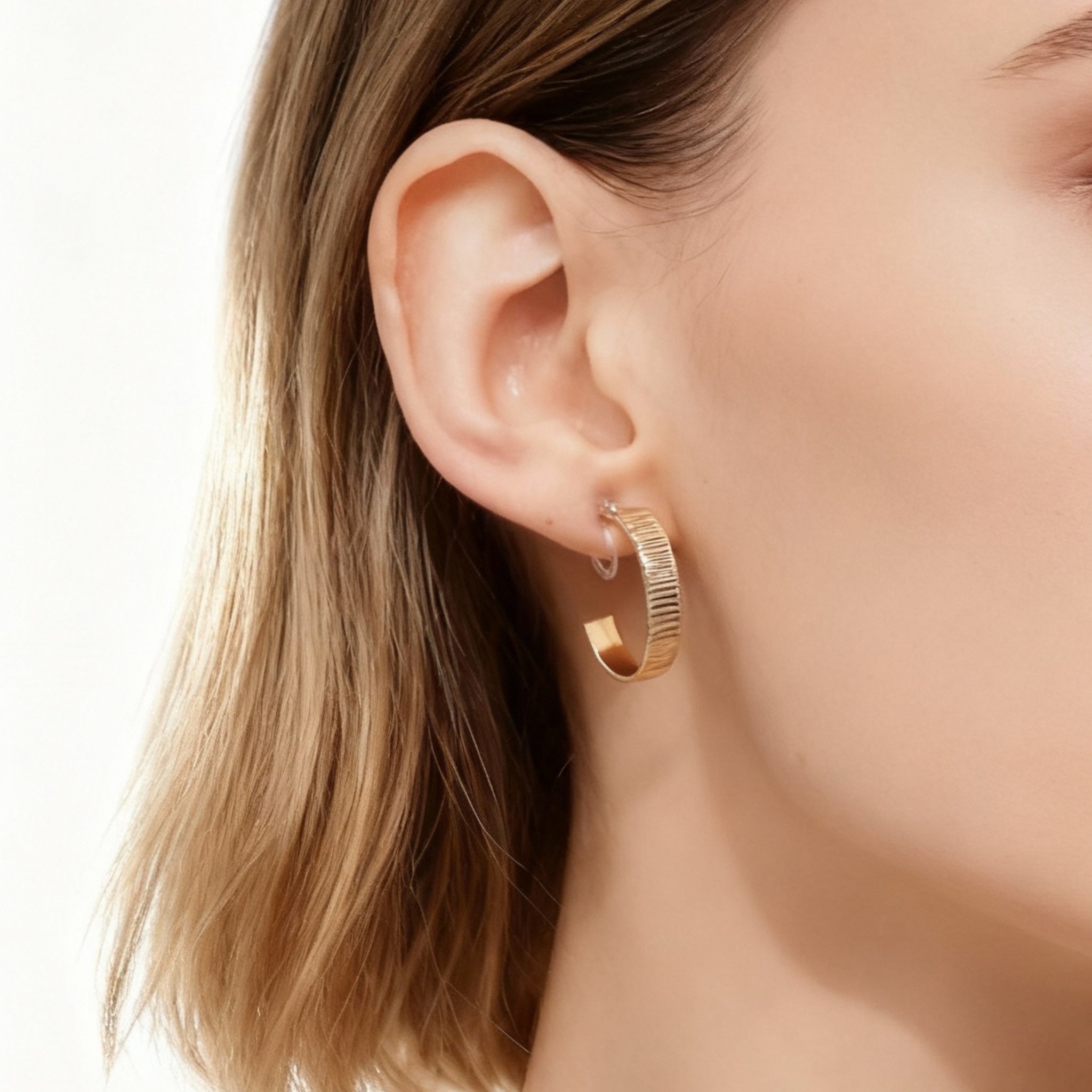Textured Gold Clip-On C-Hoop Earrings for non-pierced ears – SOMIY