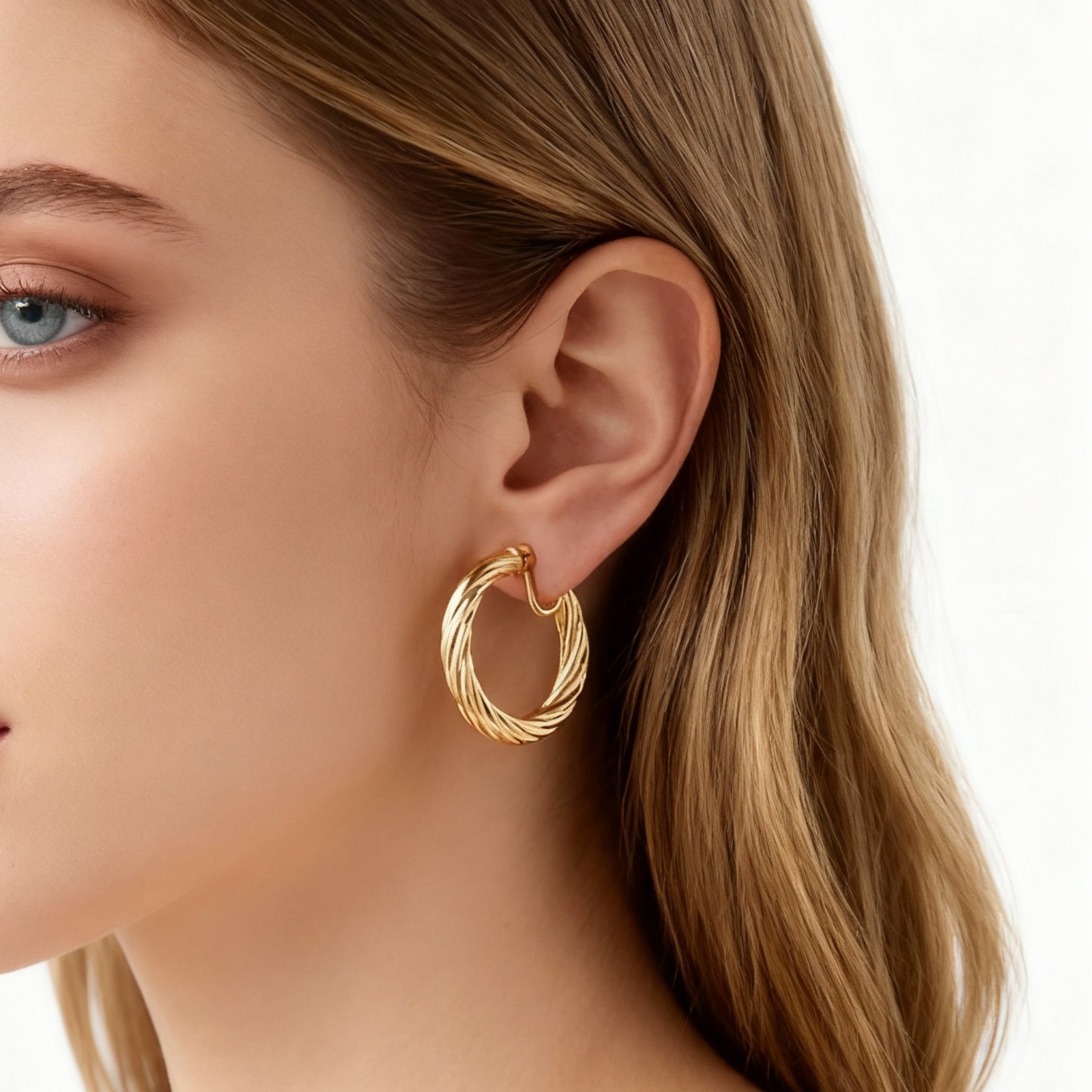 Medium Twist Clip-On Hoop Earrings for non-pierced ears – SOMIY