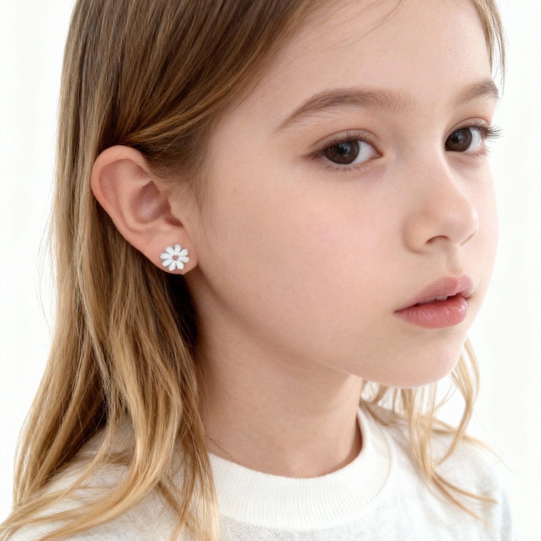 Cute White Flower Clip-On Earrings for Girls for non-pierced ears – SOMIY