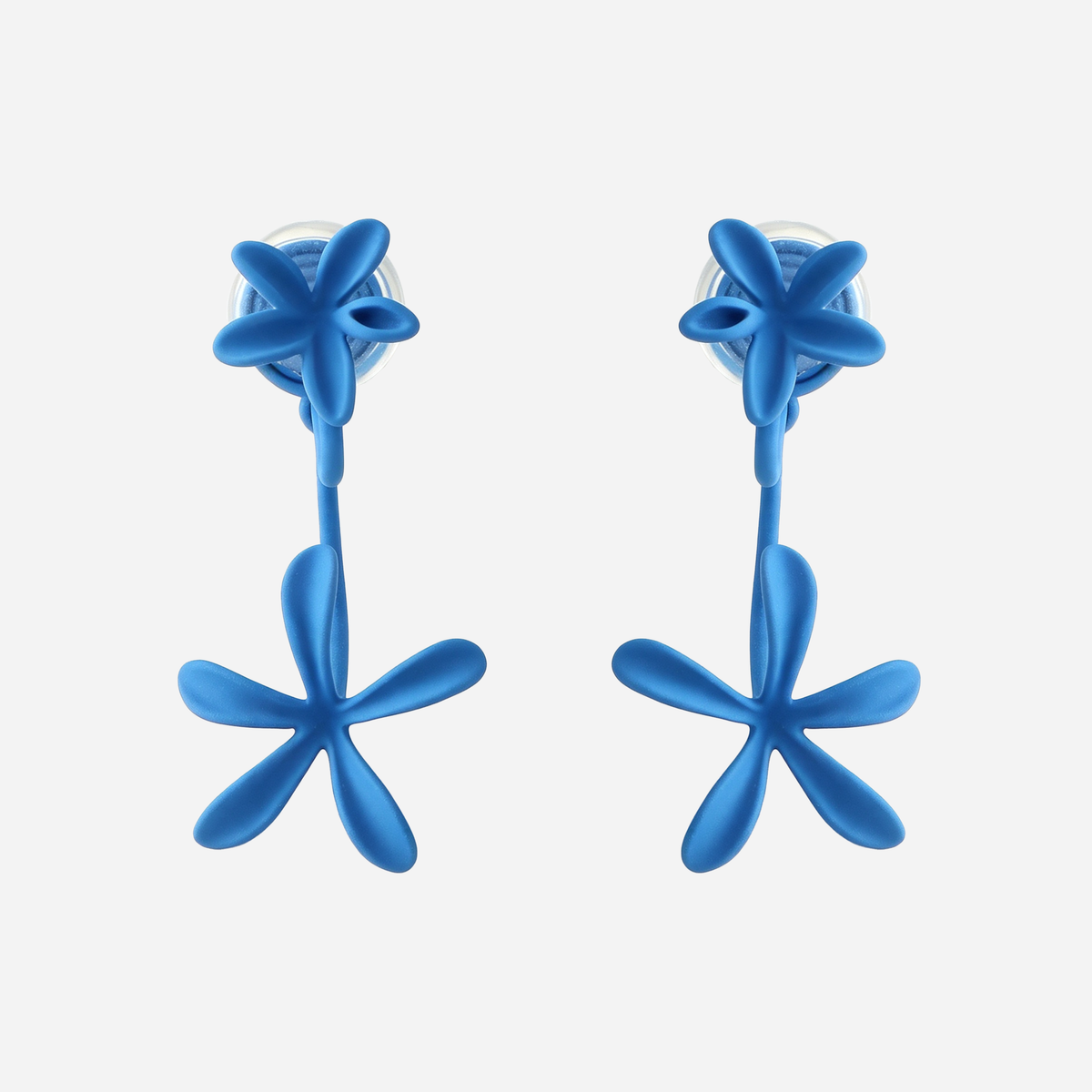 Matte Klein blue gardenia clip-on drop earrings, front view