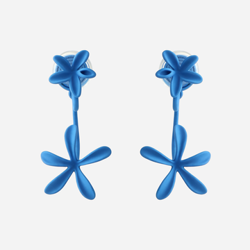 Matte Klein blue gardenia clip-on drop earrings, front view