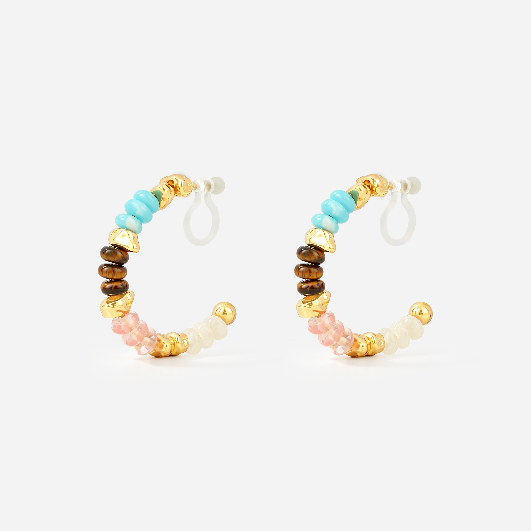 Multicolor Crystal Beaded Clip-On Hoop Earrings in Gold product view