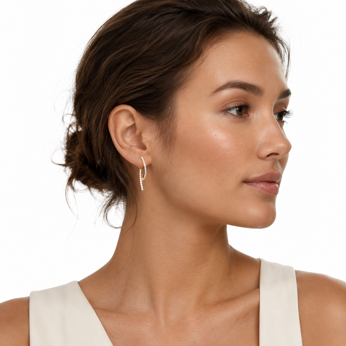 Gold crystal ribbon clip-on dangle earrings with mosquito coil clips | SOMIY
