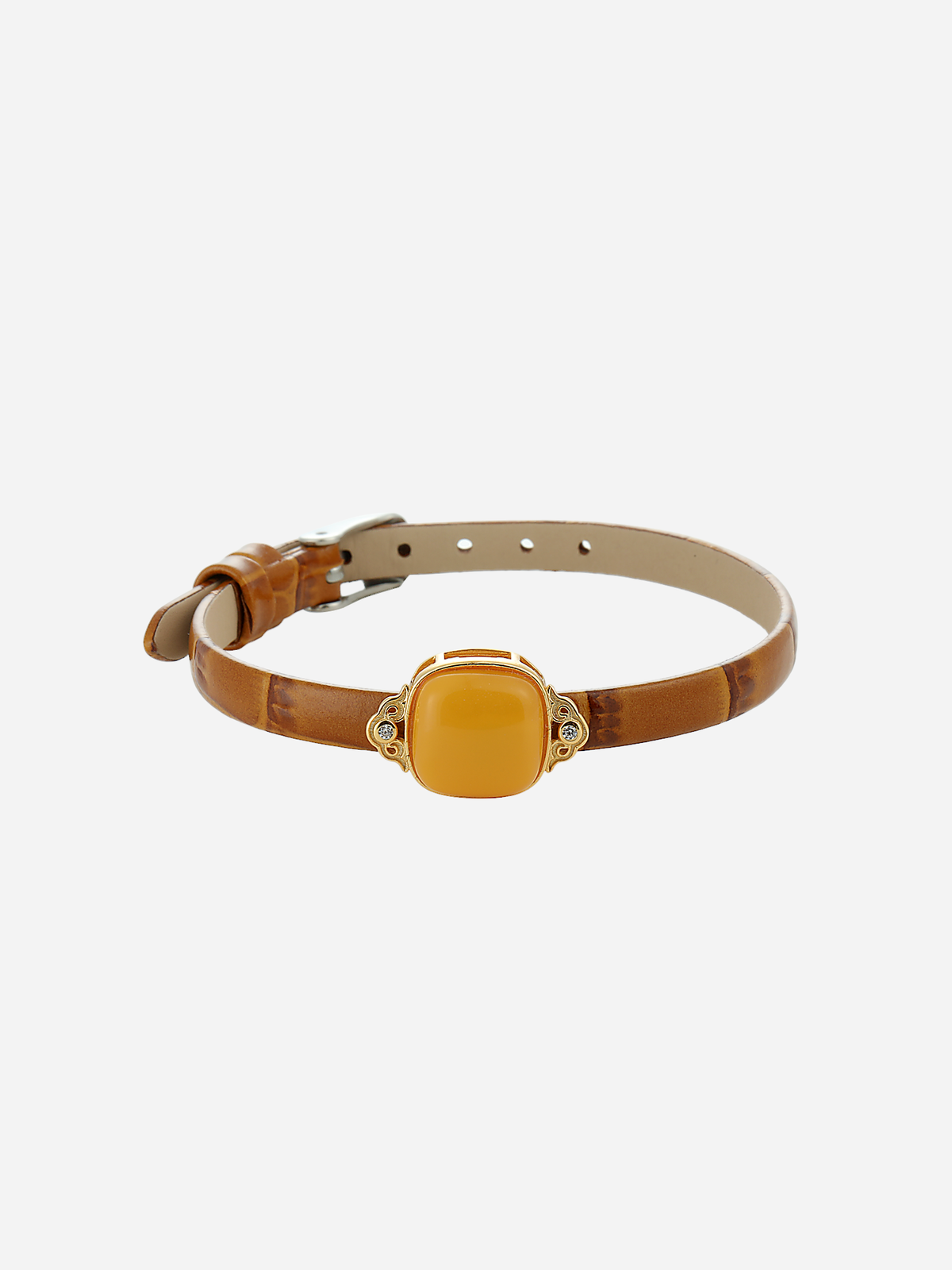 Butterscotch Amber Croc-Embossed Leather Bracelet