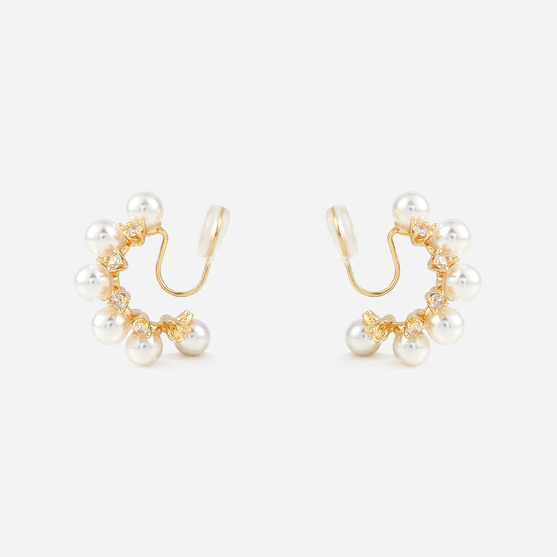 Pearl Vine Clip-On Hoop Earrings in gold angled view