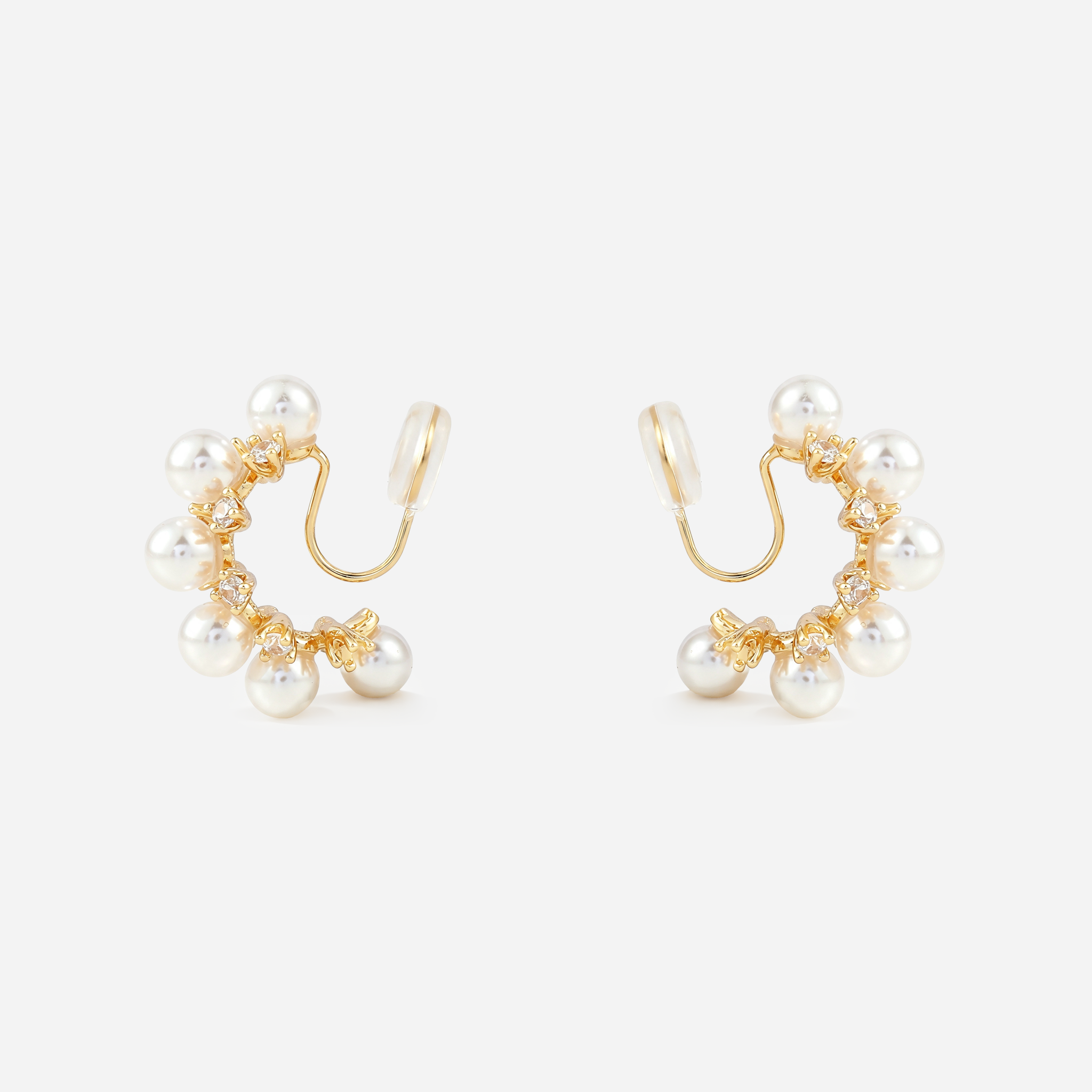 Pearl Vine Clip-On Hoop Earrings in gold angled view