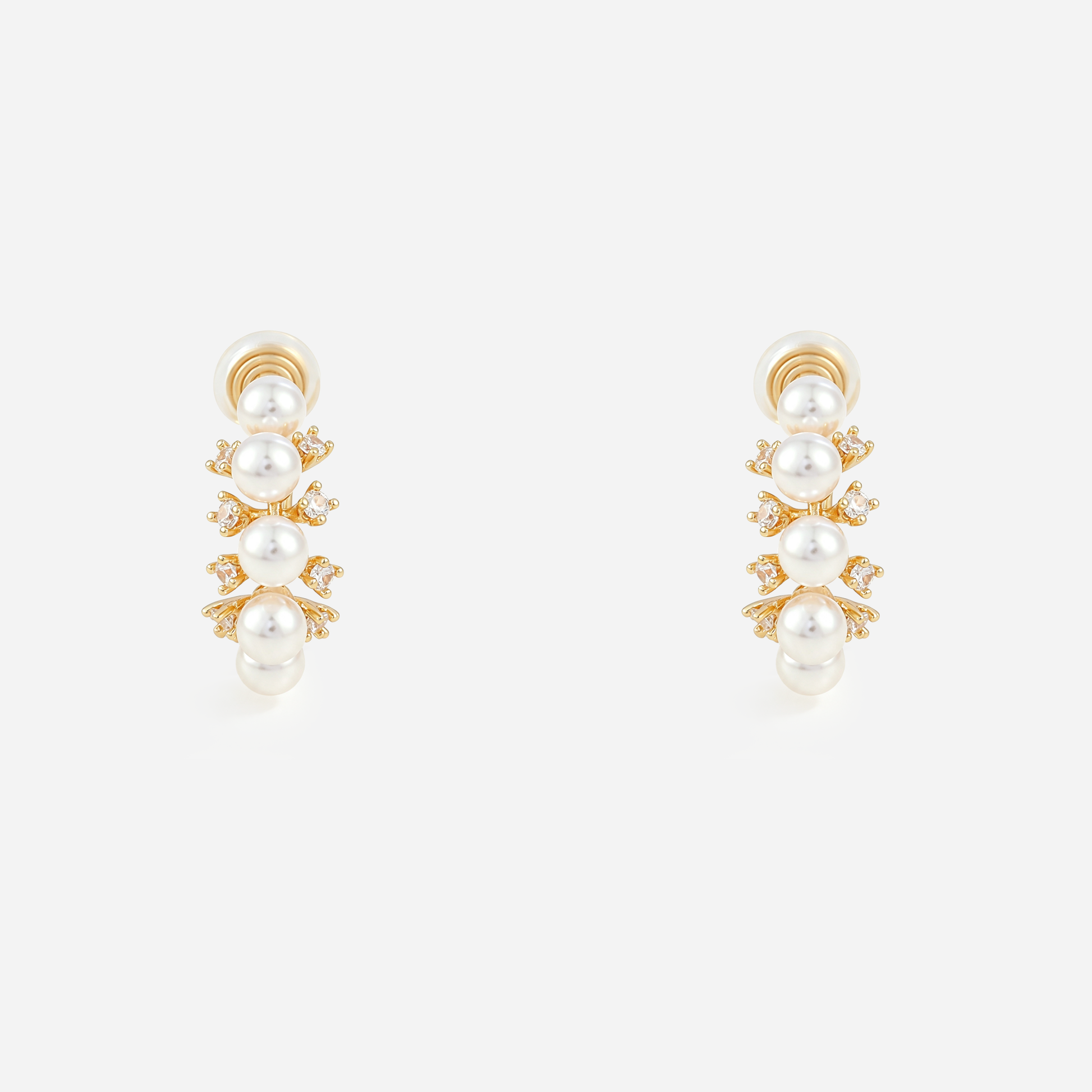 Pearl Vine Clip-On Hoop Earrings in gold front view