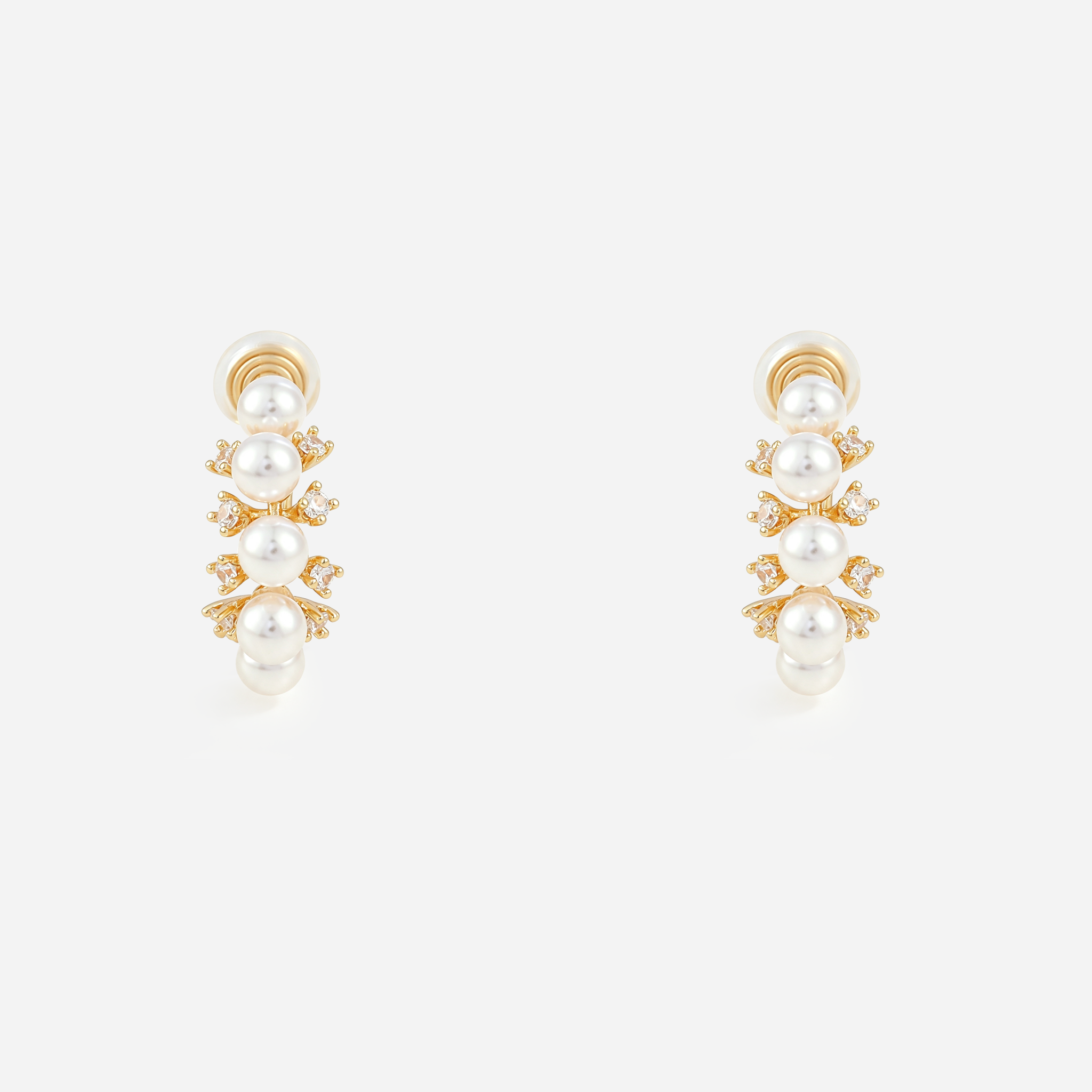 Pearl Vine Clip-On Hoop Earrings in gold front view