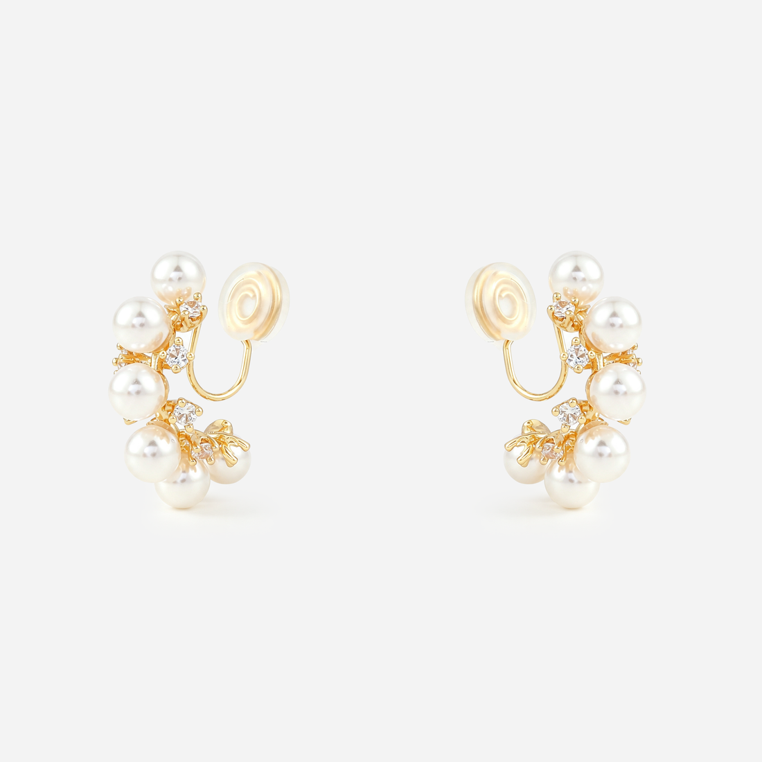 Pearl Vine Clip-On Hoop Earrings in gold side view