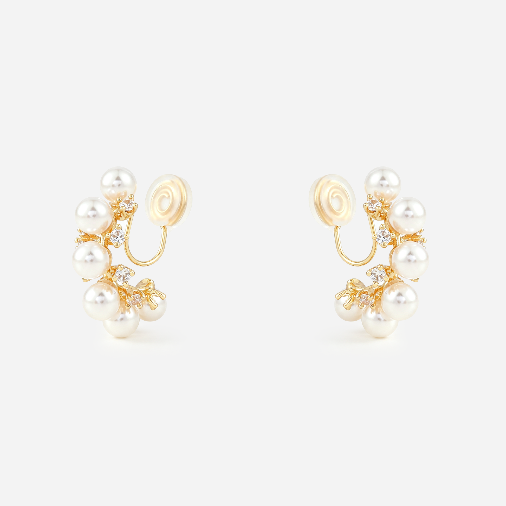 Pearl Vine Clip-On Hoop Earrings in gold side view