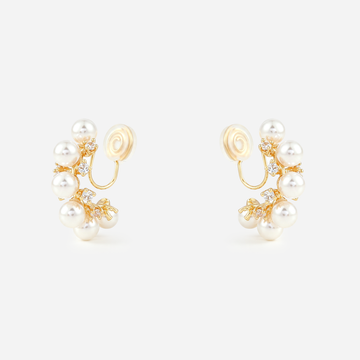 Pearl Vine Clip-On Hoop Earrings in gold side view