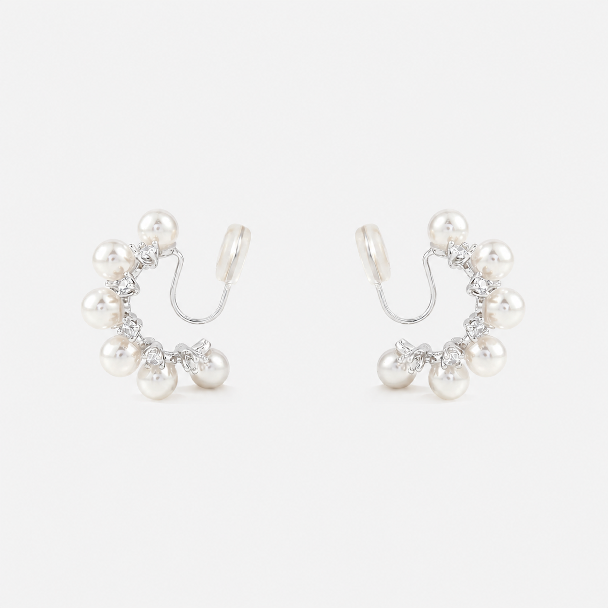 Pearl Vine Clip-On Hoop Earrings in silver angled view