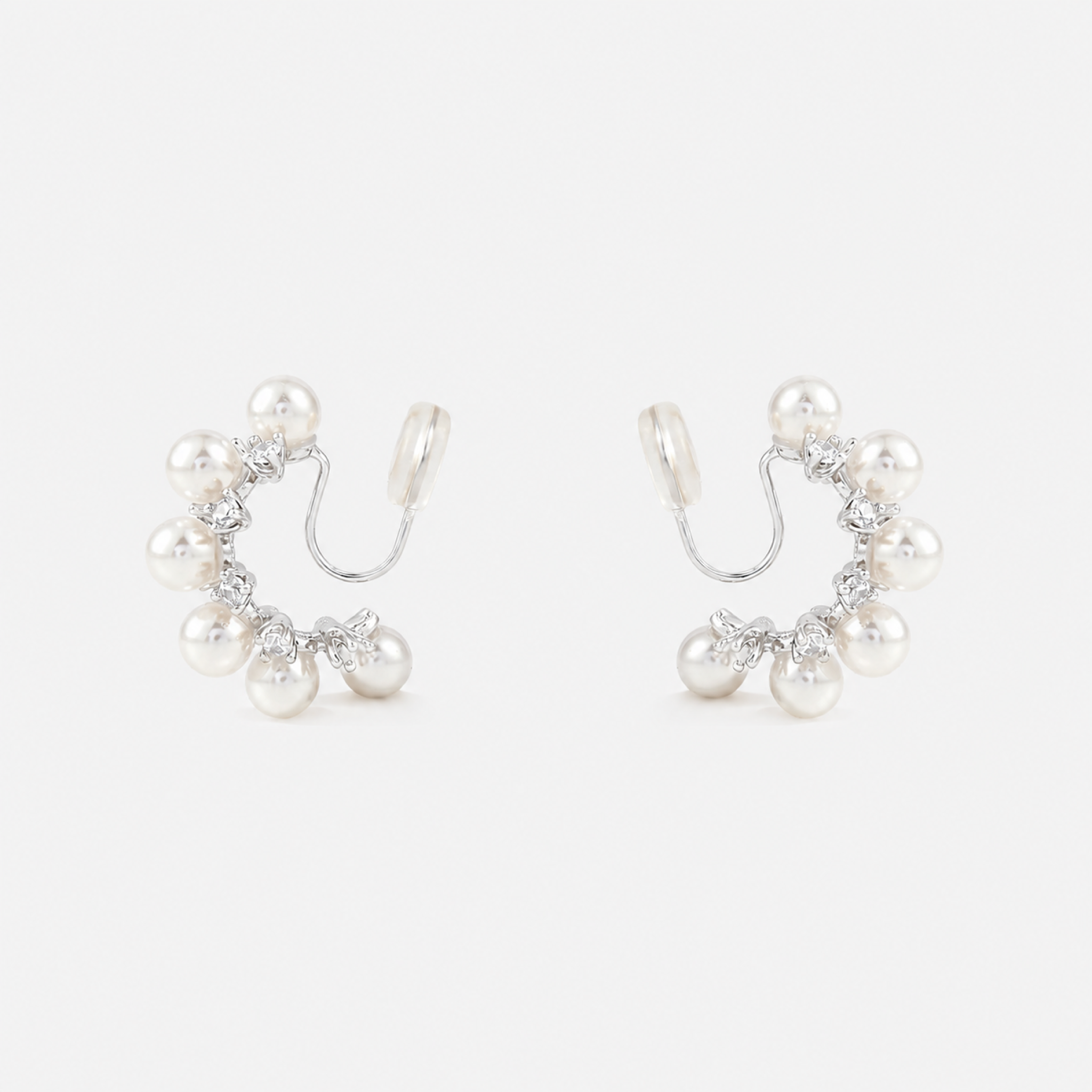 Pearl Vine Clip-On Hoop Earrings in silver angled view