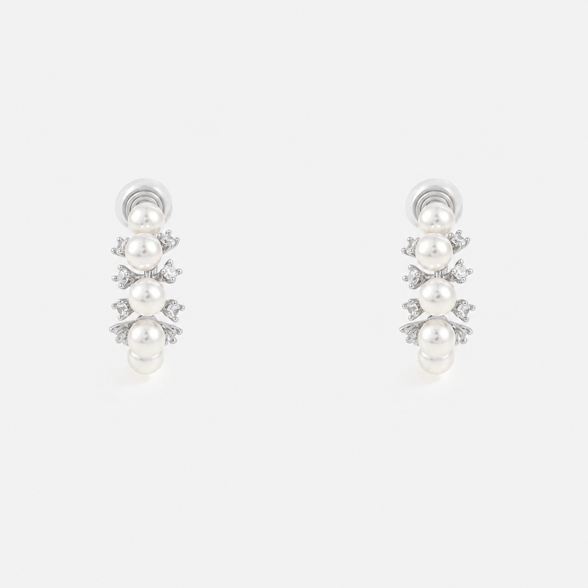 Pearl Vine Clip-On Hoop Earrings in silver front view