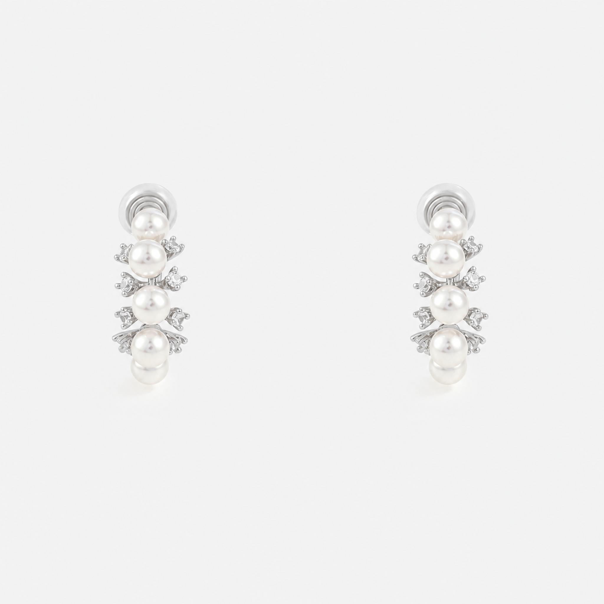 Pearl Vine Clip-On Hoop Earrings in silver front view
