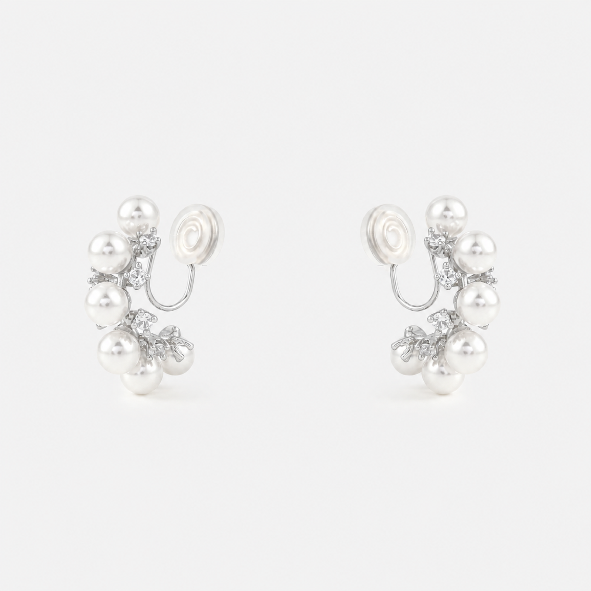 Pearl Vine Clip-On Hoop Earrings in silver side view