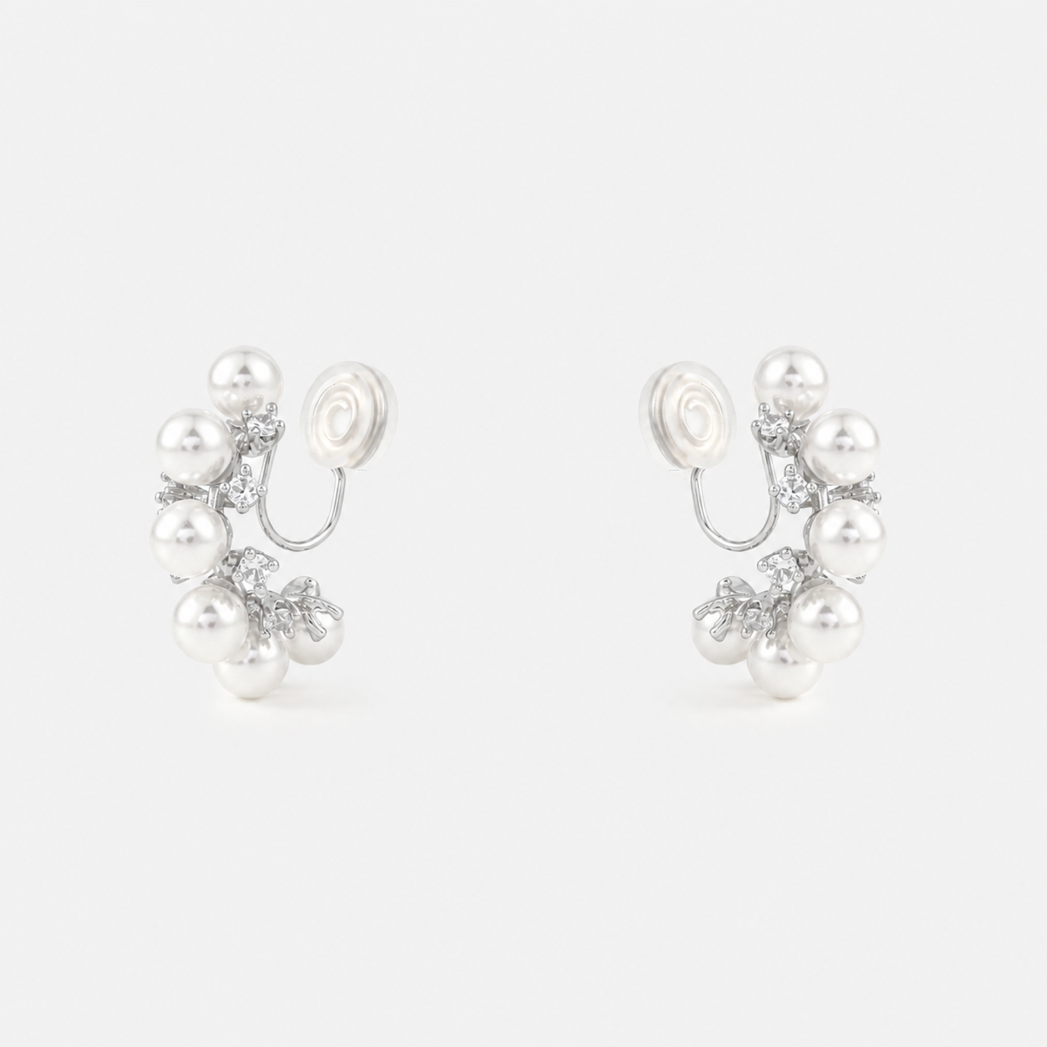 Pearl Vine Clip-On Hoop Earrings in silver side view