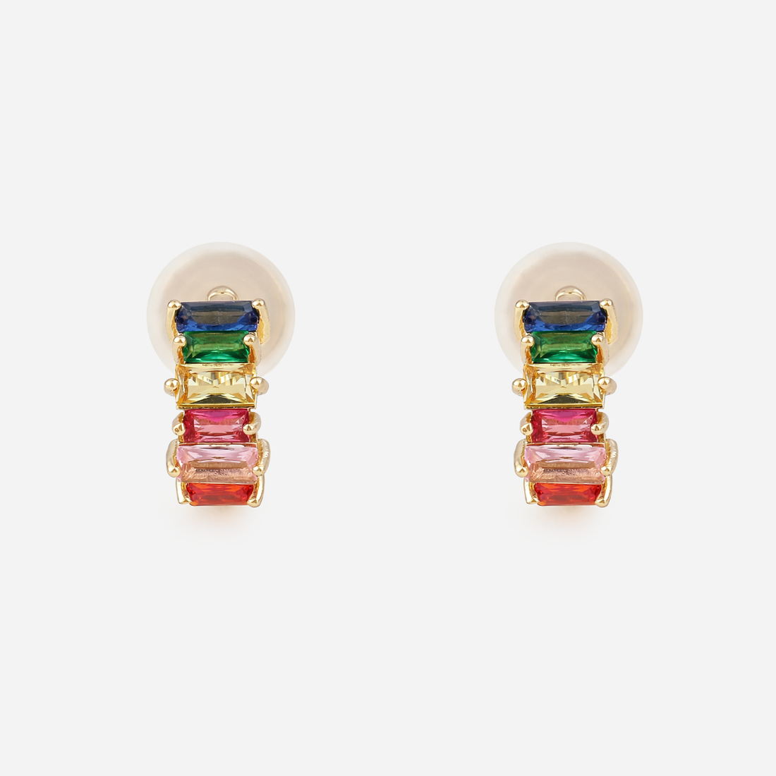 Rainbow Baguette Clip-On Hoop Earrings in Gold product view