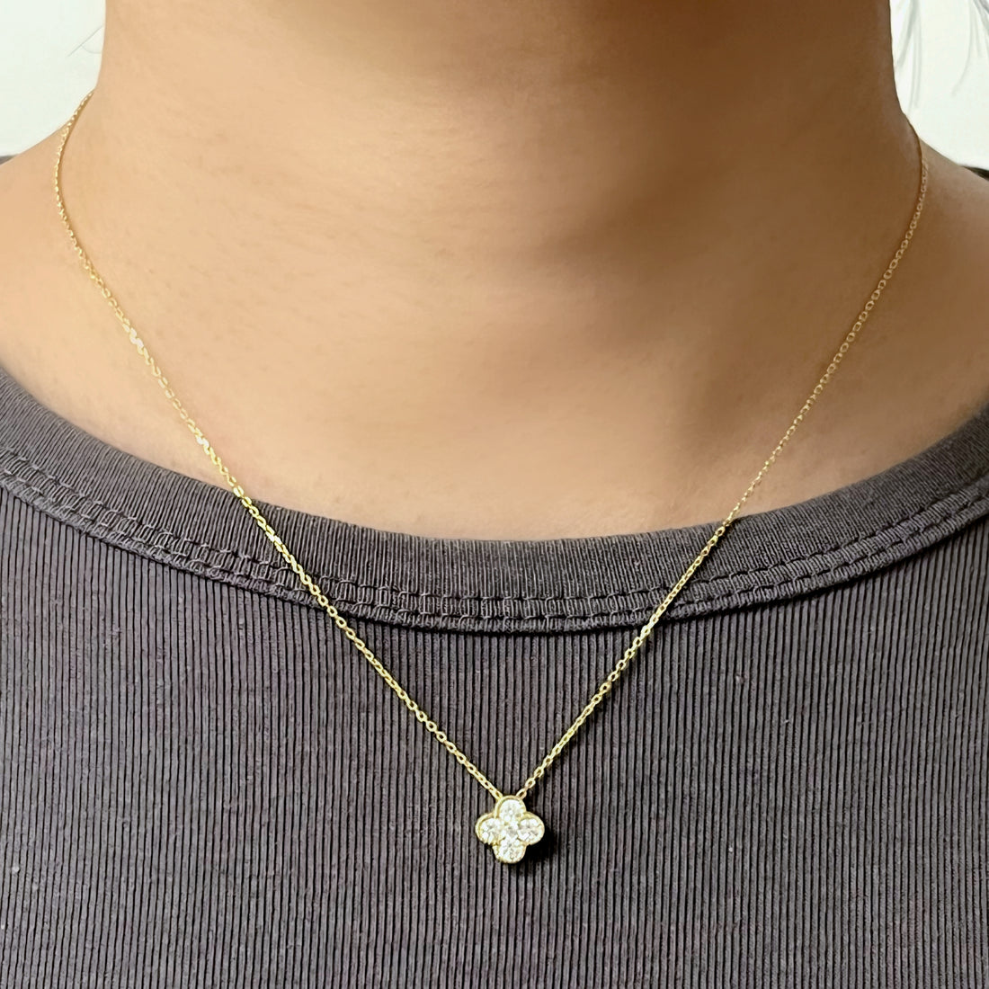 Four Leaf Clover Diamond Set (Clip-On Earrings&Necklace) - SOMIY