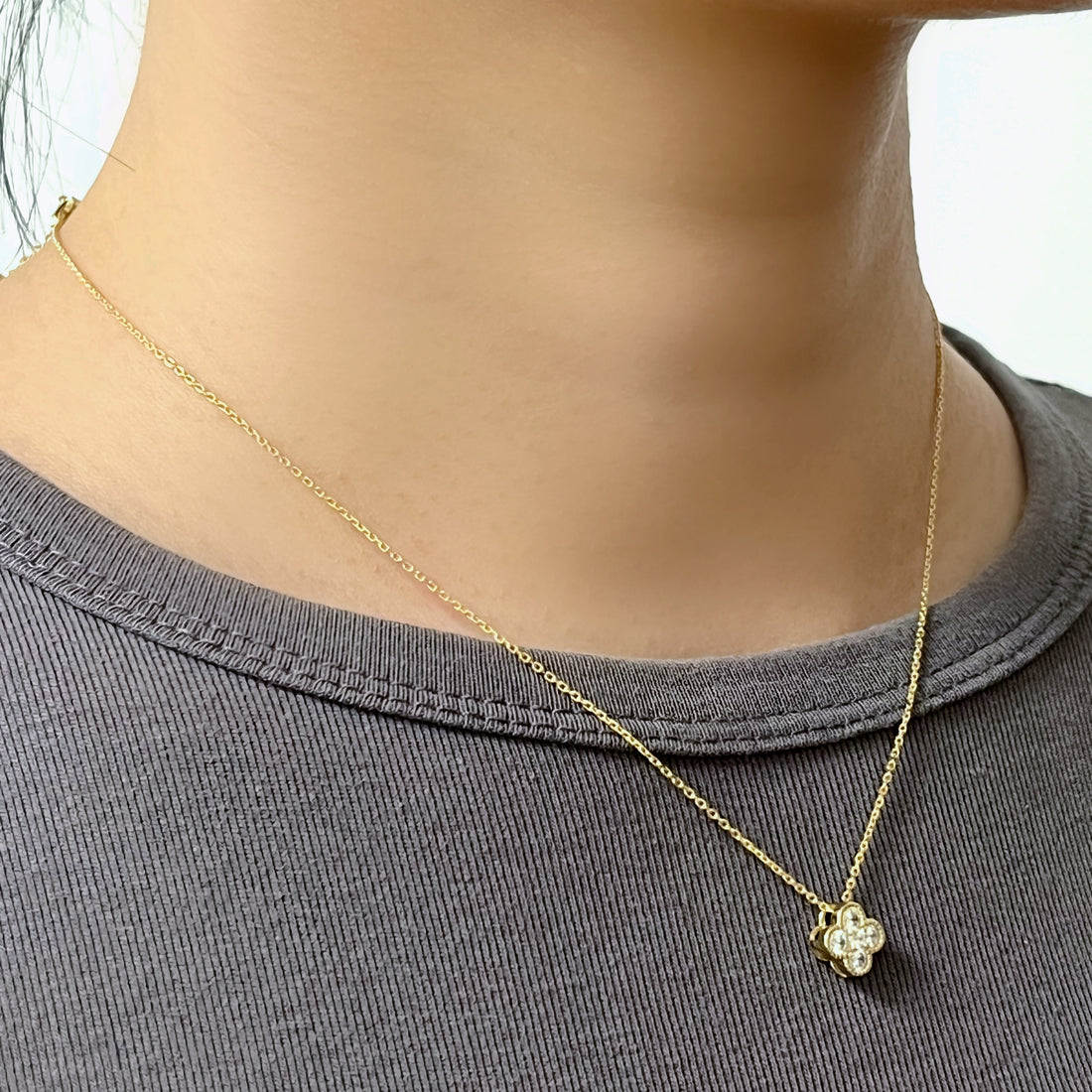 Four Leaf Clover Diamond Set (Clip-On Earrings&Necklace) - SOMIY