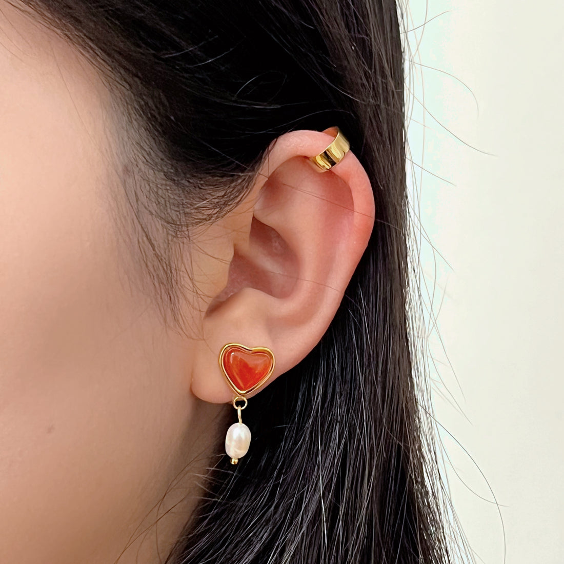 Heart Agate Pearl Clip-On Earrings-Golden - SOMIY