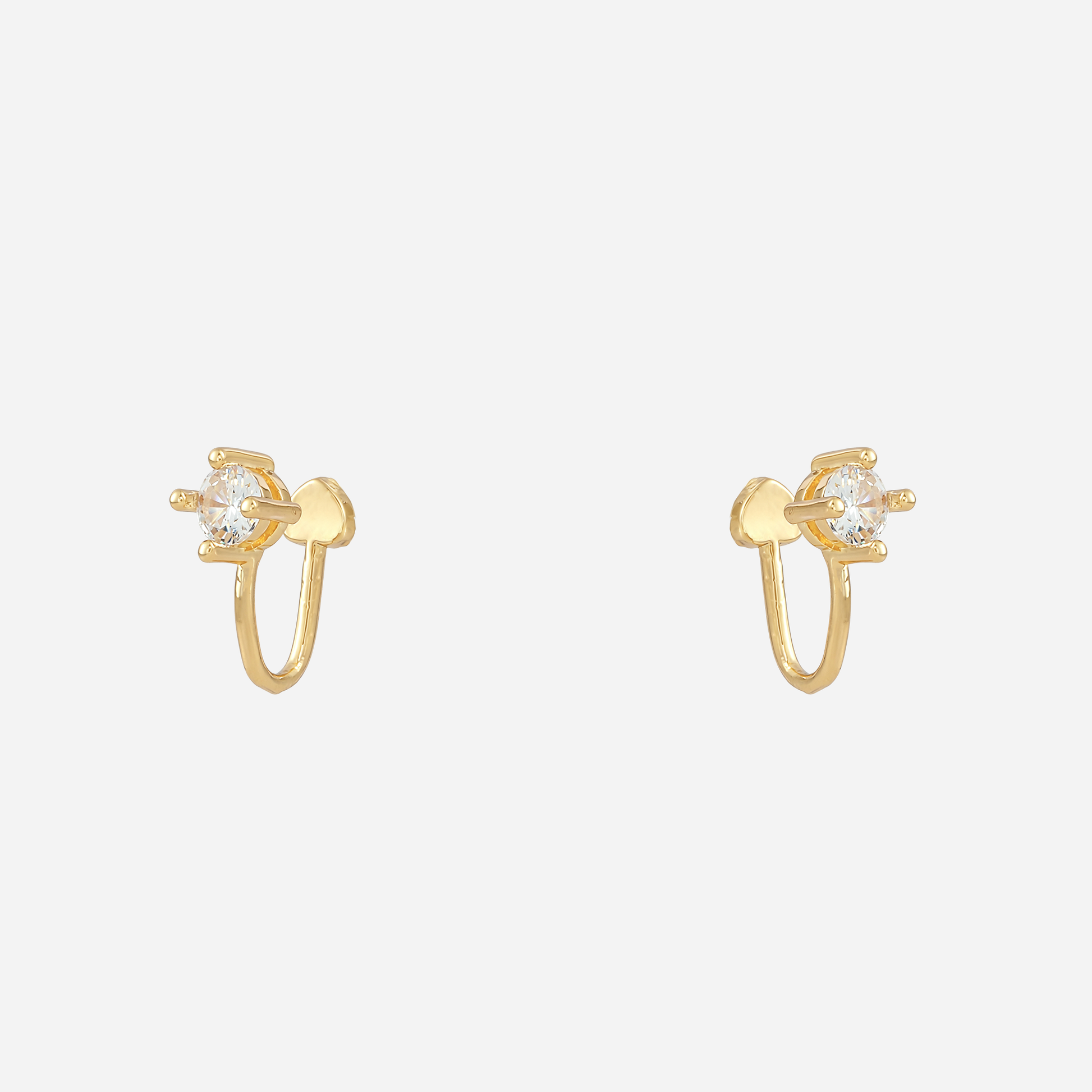 Gold solitaire crystal clip-on stud earrings with mosquito coil clips | SOMIY