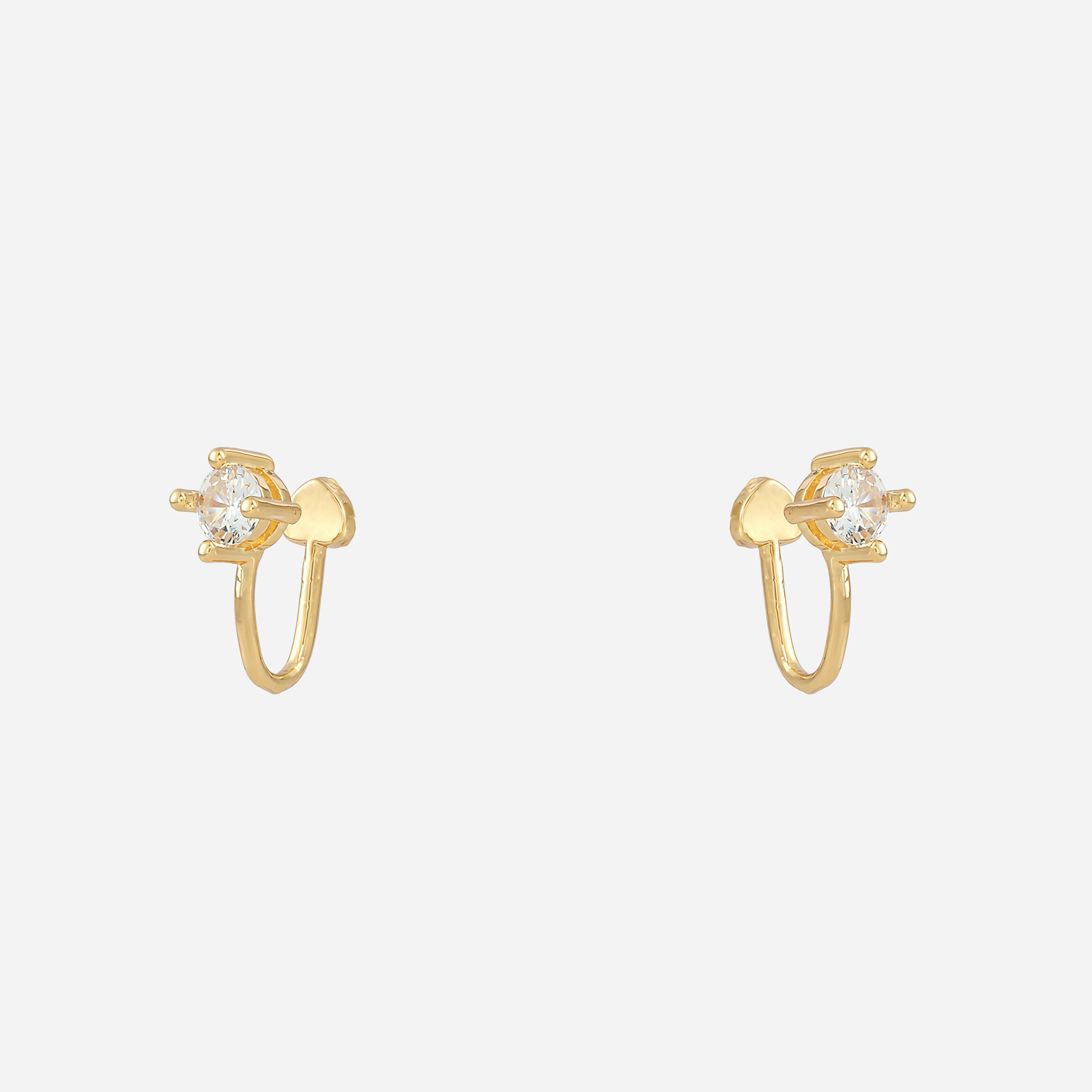 Gold solitaire crystal clip-on stud earrings with mosquito coil clips | SOMIY