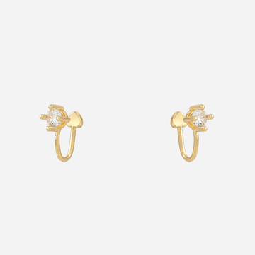 Gold solitaire crystal clip-on stud earrings with mosquito coil clips | SOMIY