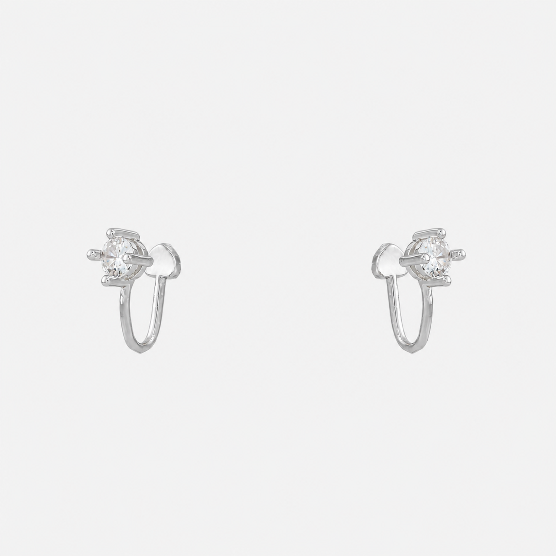 Silver solitaire crystal clip-on stud earrings with mosquito coil clips | SOMIY