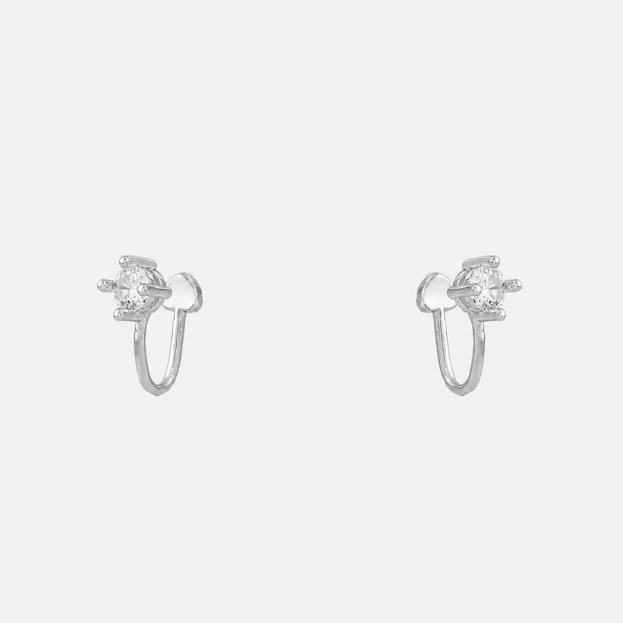 Silver solitaire crystal clip-on stud earrings with mosquito coil clips | SOMIY
