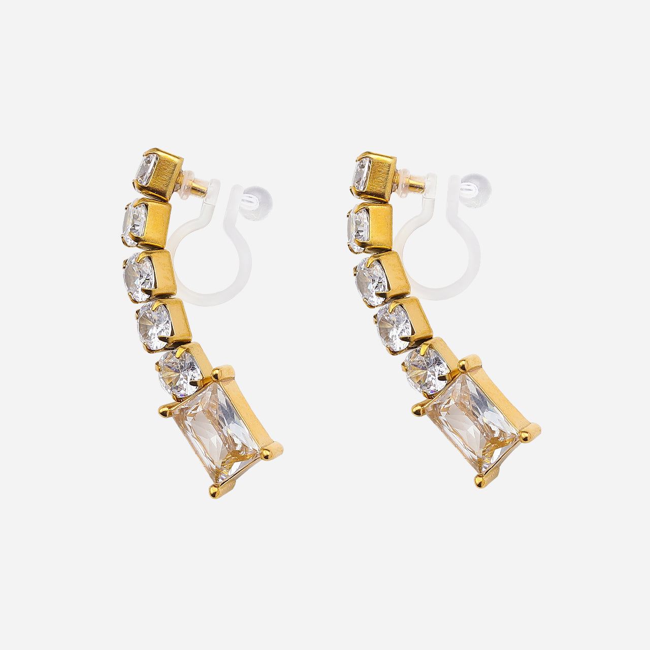 Gold Silver Resin CZdangle clip-on earrings by SOMIY – pain-free non-pierced jewelry for everyday wear