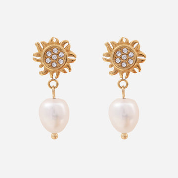 Gold Pearl Resindangle clip-on earrings by SOMIY – pain-free non-pierced jewelry for everyday wear