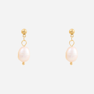 Gold Pearl Resindangle clip-on earrings by SOMIY – pain-free non-pierced jewelry for everyday wear