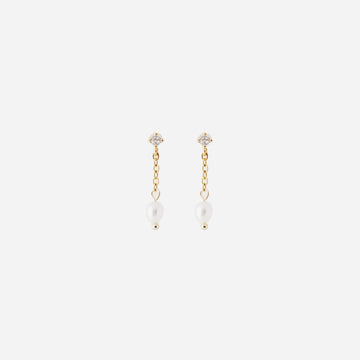 Gold Pearl Resindangle clip-on earrings by SOMIY – pain-free non-pierced jewelry for everyday wear