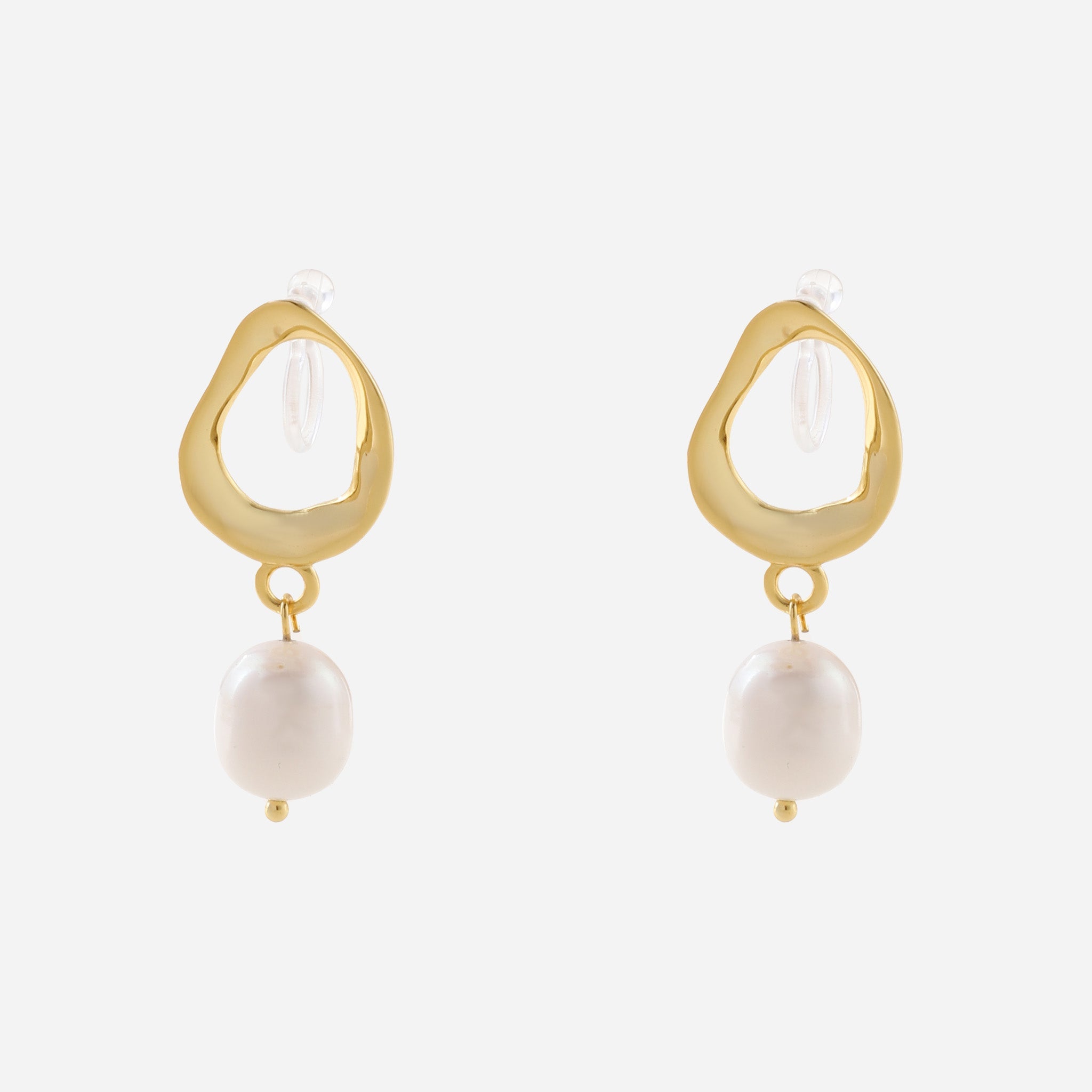 Gold Pearl Resindangle clip-on earrings by SOMIY – pain-free non-pierced jewelry for everyday wear