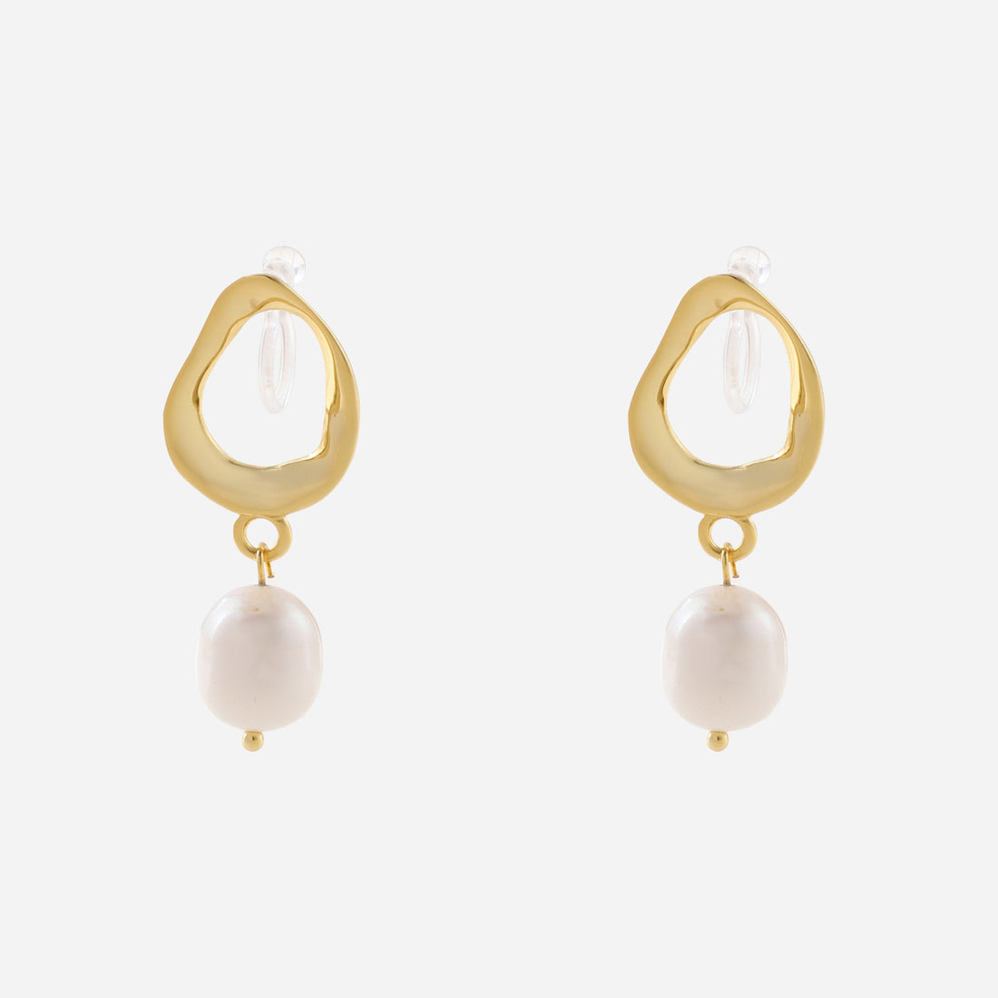 Gold Pearl Resindangle clip-on earrings by SOMIY – pain-free non-pierced jewelry for everyday wear