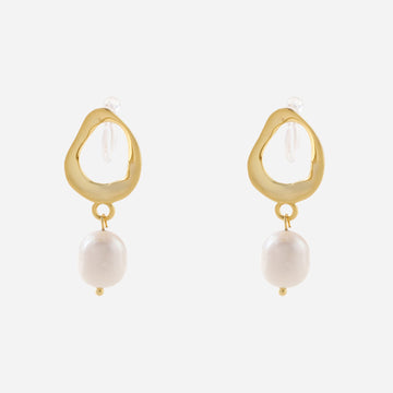 Gold Pearl Resindangle clip-on earrings by SOMIY – pain-free non-pierced jewelry for everyday wear