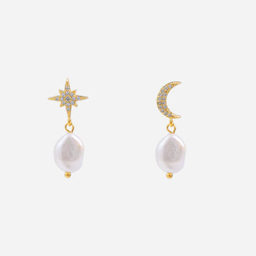 Gold Silver Pearl Resin CZdangle clip-on earrings by SOMIY – pain-free non-pierced jewelry for everyday wear
