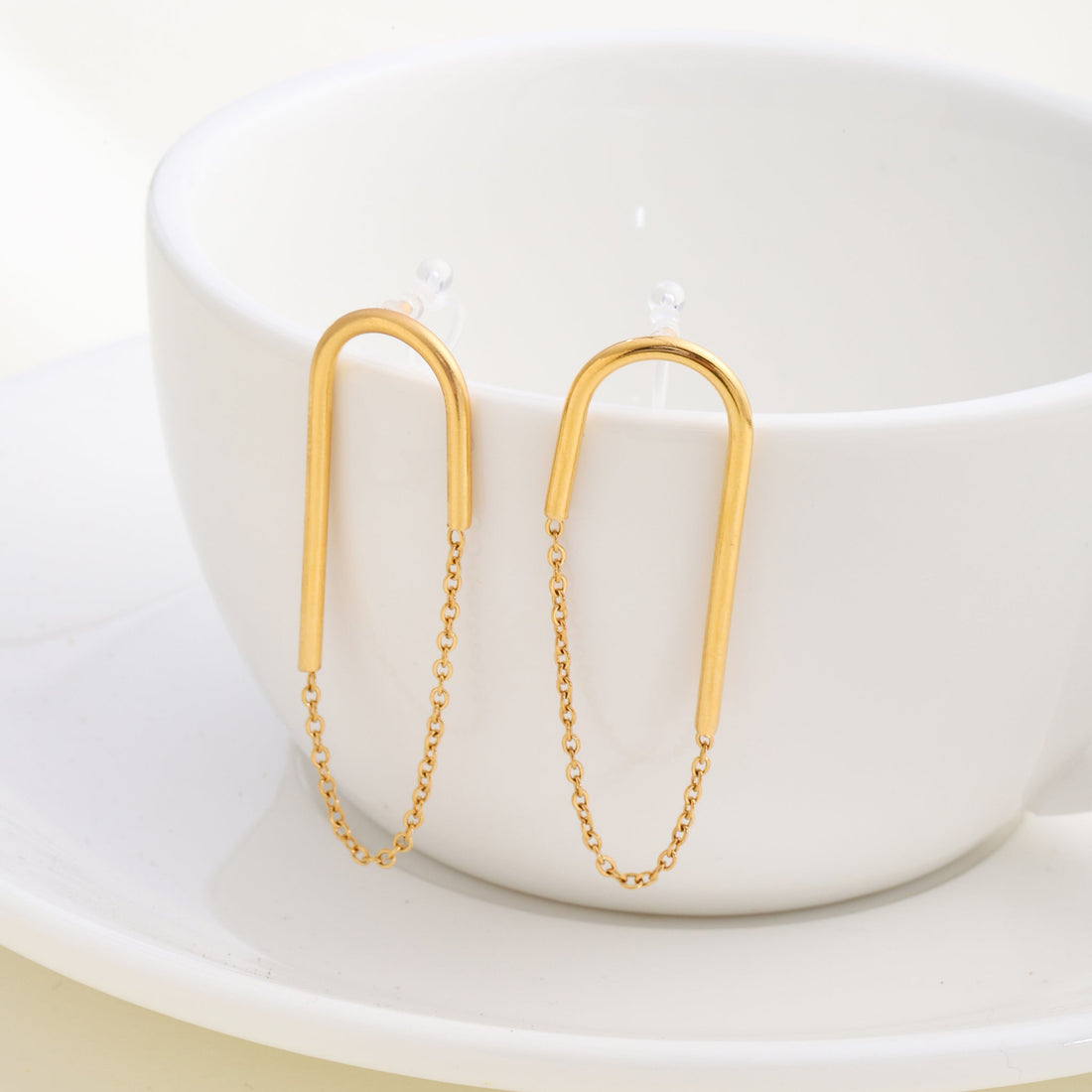 Gold Resindangle clip-on earrings by SOMIY – pain-free non-pierced jewelry for everyday wear