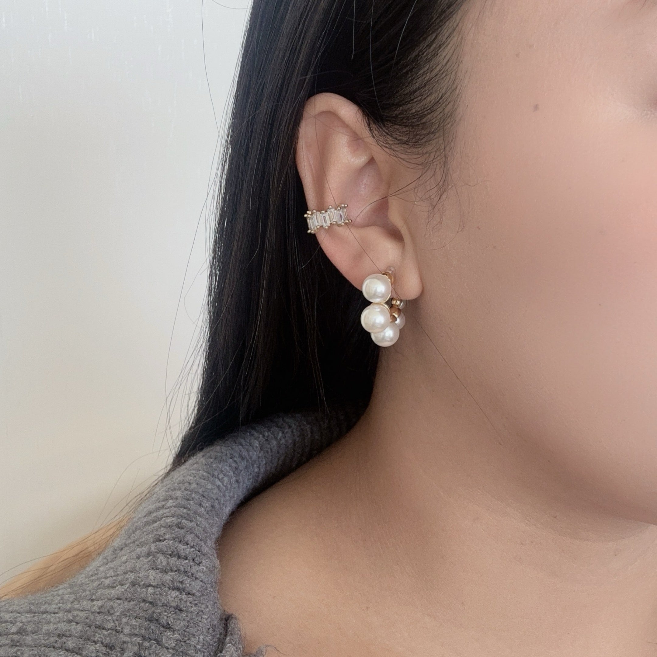 Orecchini a cerchio a clip con perle - Oro