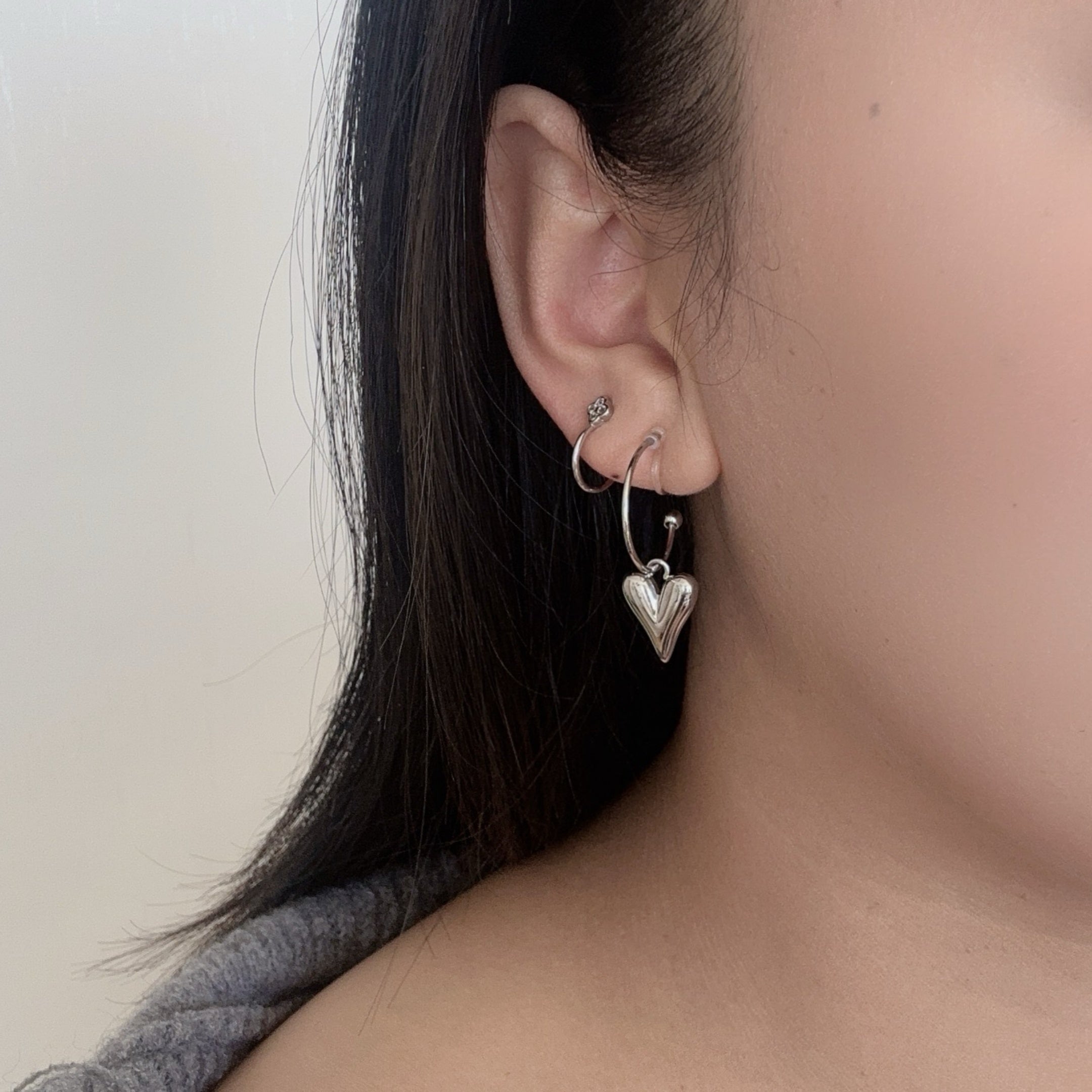 Heart Clip-On Hoop Chain Earrings