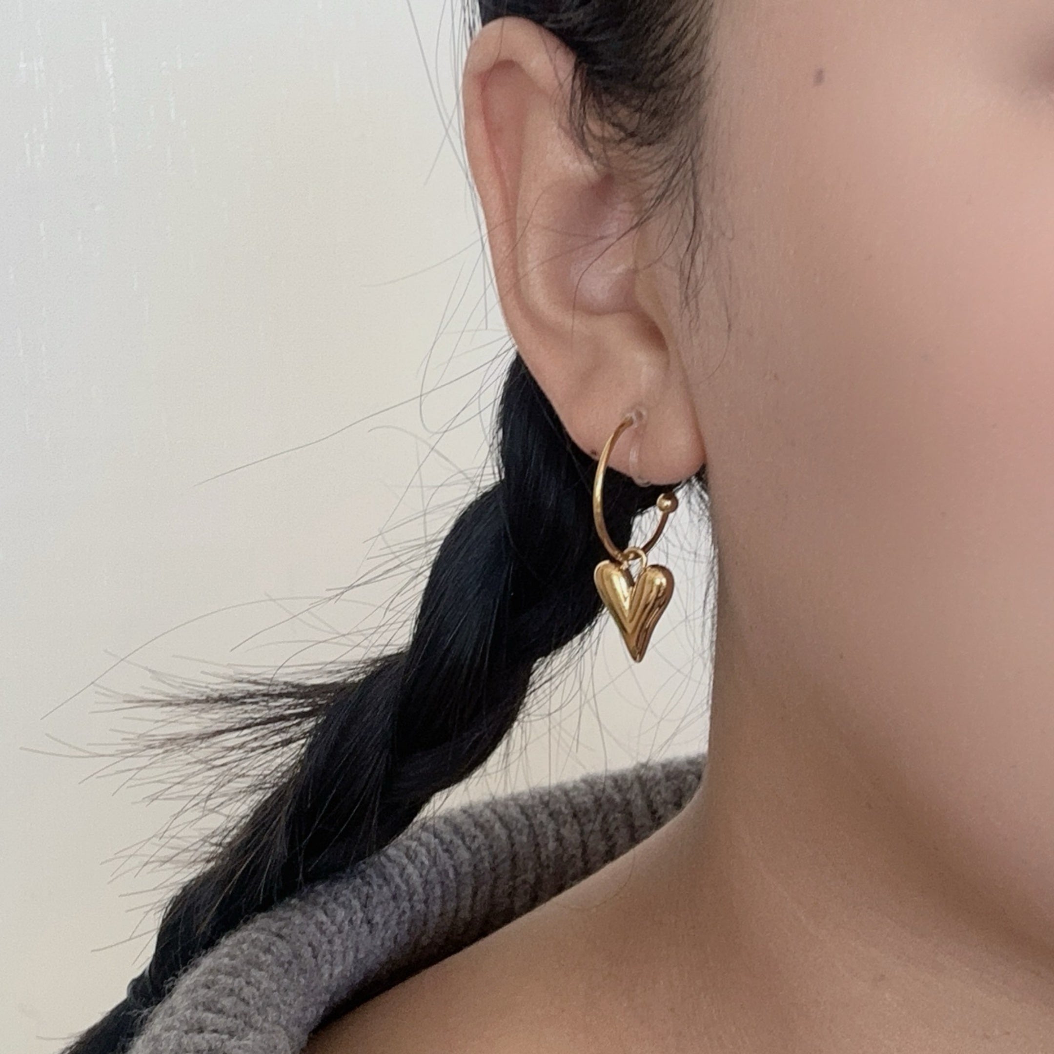 Heart Clip-On Hoop Chain Earrings