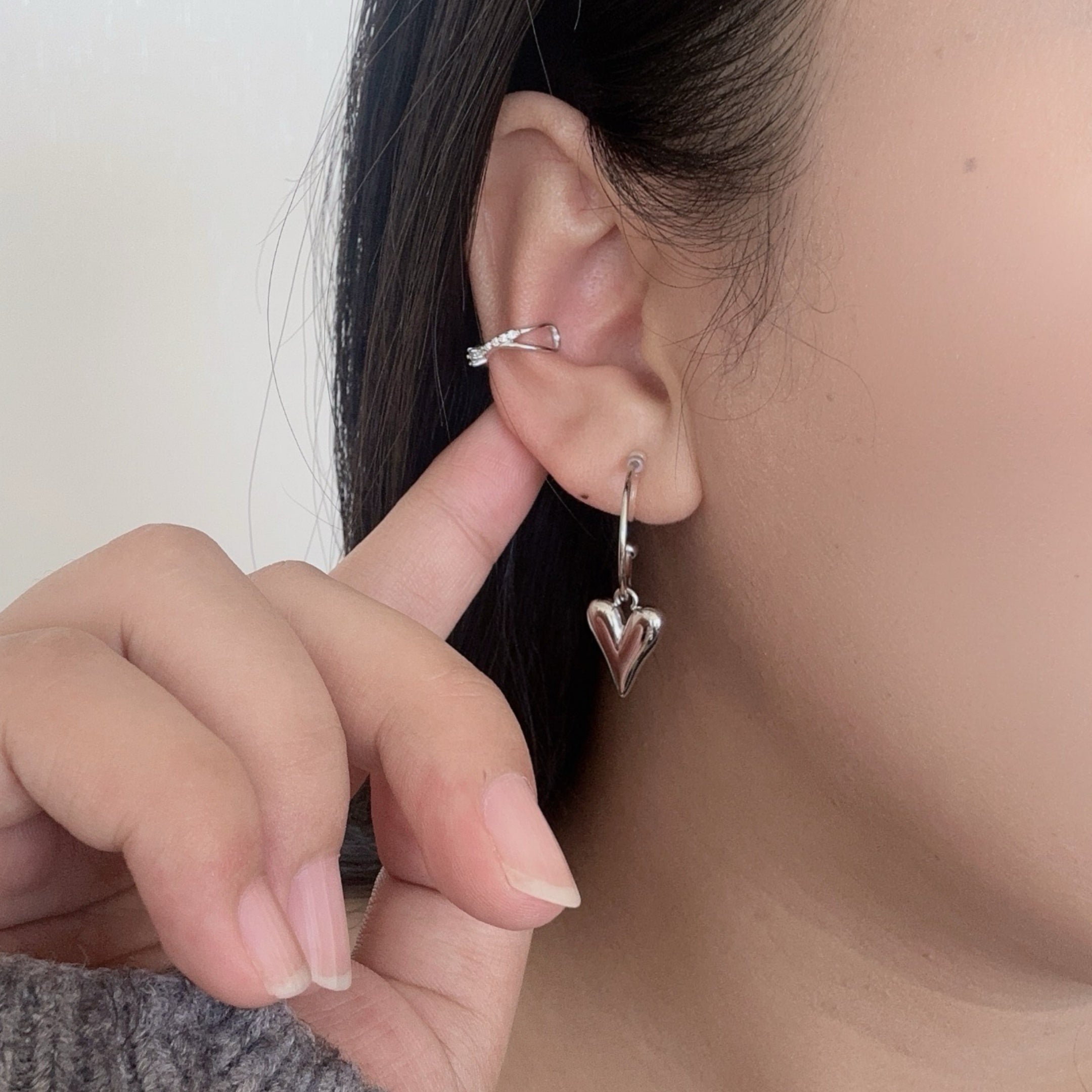 Heart Clip-On Hoop Chain Earrings