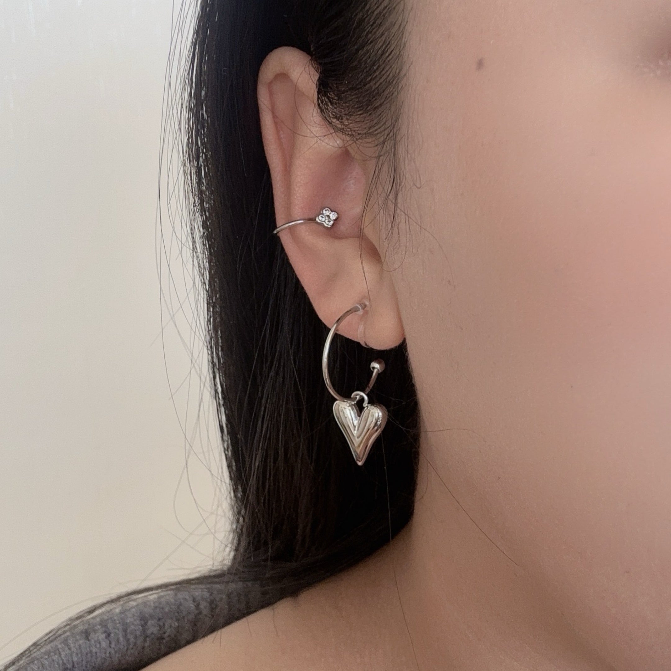 Heart Clip-On Hoop Chain Earrings