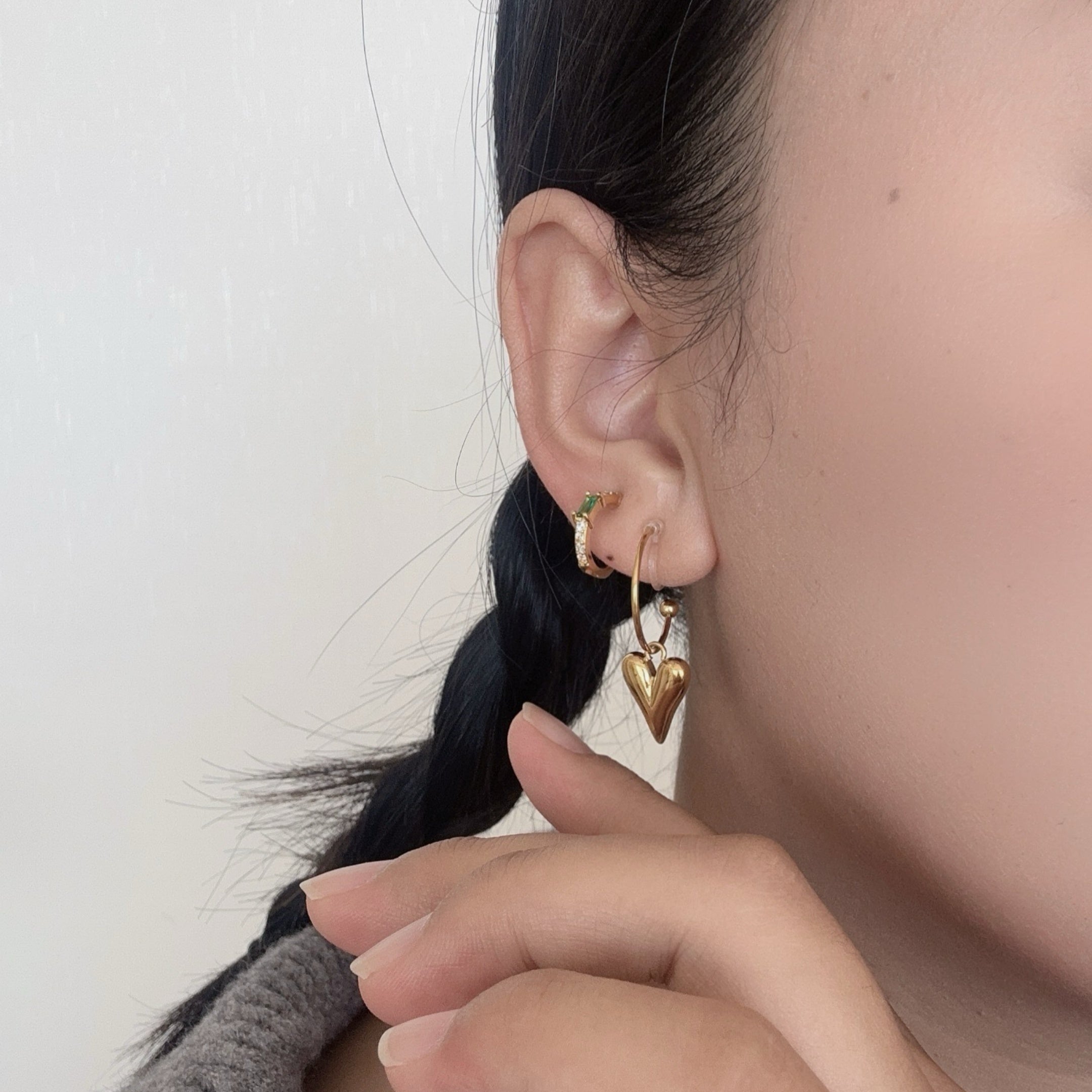 Heart Clip-On Hoop Chain Earrings