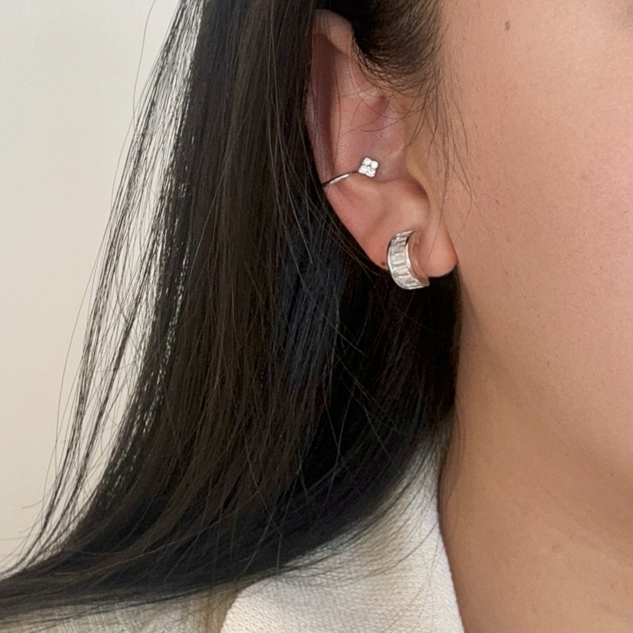 Small C-shaped zircon Clip-On Hoop Earrings