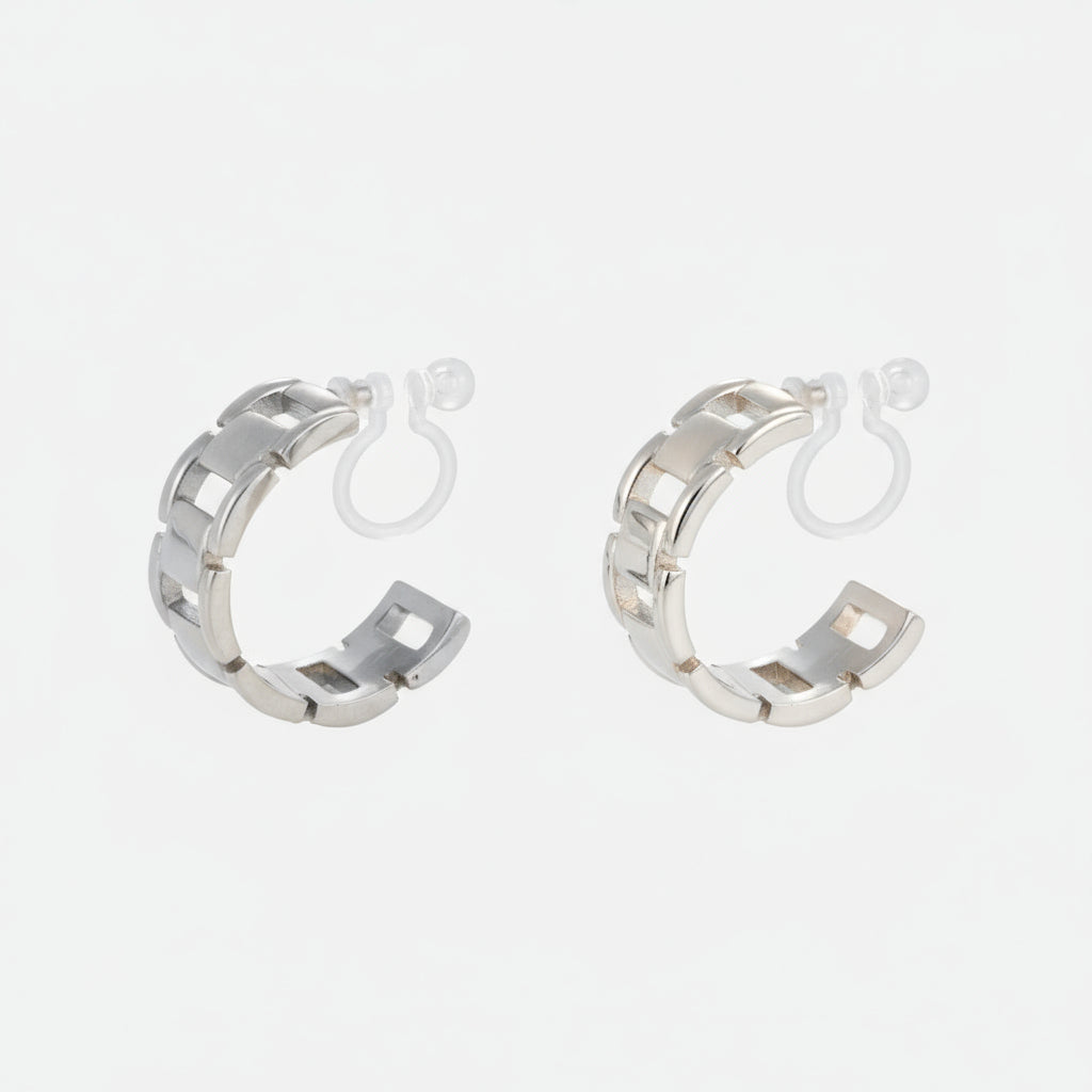 Pendientes De Aro De Clip Con Cadena Ancha - Oro