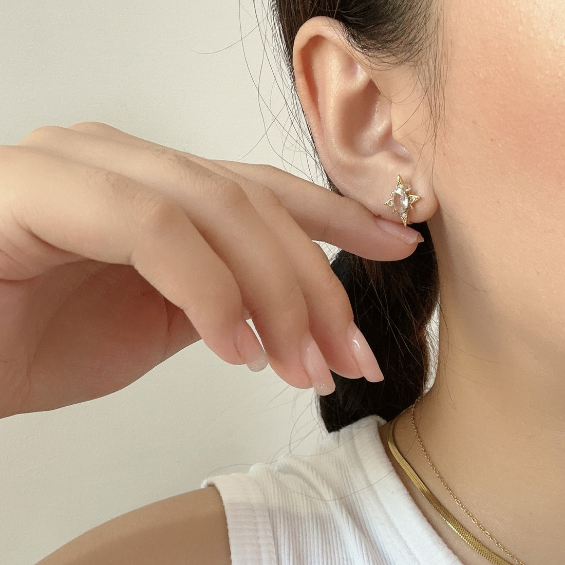 Gold Resin CZstud clip-on earrings by SOMIY – pain-free non-pierced jewelry for everyday wear